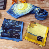 (Kupa Van Gogh) Starry Sky Sunflower Art Derivative Handkerchief Cotton Square Sweat Sucking Handkerchief Japanese Gongsatin