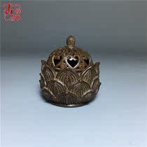 Antique miscellaneous collection antique old bronze pure copper lotus incense burner copper stove copper ornaments antique old objects