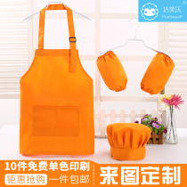 Childrens apron 4-piece set of custom-made logo studio painting clothes anti-splashing chefs hat kindergarten turban sleeve cover