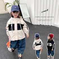  Girls  color matching jacket 2021 autumn new childrens hooded stormtrooper cardigan casual windbreaker jacket zipper shirt