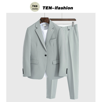 2021 spring casual suit mens suit two-piece simple trend handsome Korean version slim drop sense mens suit