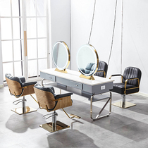 Beauty salon Barber shop special fashion simple high-grade light luxury with lamp stainless steel gold-plated four-sided mirror mirror