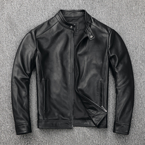 Leakage special top layer cowhide leather leather leather jacket mens short youth stand collar slim leather jacket casual jacket