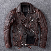 Harley heavy locomotive head layer cowhide leather jacket mens stone mill retro old motorcycle suit lapel short jacket