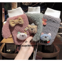 Japan autumn and winter cartoon animal gloves children cute bow plus velvet warm mittens