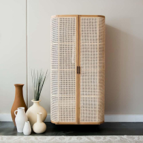 Rattan woven pure solid wood Southeast Asia design log small apartment simple simple Shanghai art adult wardrobe Household