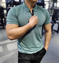 New motion turtlenecks short sleeves T-shirt male summer speed dry breathable elastic running fitness casual minimalist POLO shirt