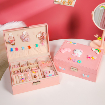 Childrens jewelry box Princess dressing hairclip leather ring Korean version of set girl baby cute cartoon head accessories storage