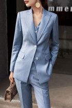 The new smog Blue professional suit suit womens three-piece suit jacket fashion senior temperament goddess fan host