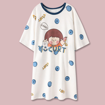 Fast Le Balls Day Family Sleeping Dress Girl Pure Cotton Short Sleeve Girl Cartoon Student Home Conserved Loose Summer Pyjamas