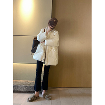 Beige down jacket womens winter New loose slim Korean fashion scarf detachable medium and long coat