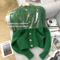 Clear Cabin Pick-up Tail single special price Grand brand Green Caring Buckle Sweater Jacket Cardiothoric loose short Knitted Blouse