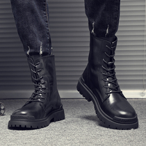 Hong Kong fashion breathable leather Martin boots men 2021 autumn and winter new mens shoes British wind Joker high leather boots men