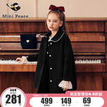 minipeace Taiping Bird childrens clothing girl Tweed long style College Style foreign style childrens coat autumn and winter