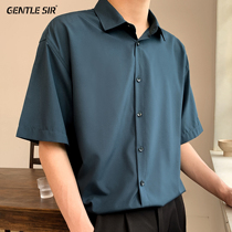 Ruffian Shuai ice silk shirt mens short-sleeved non-hot summer casual five-point thin section high-end loose half-sleeve middle-sleeve shirt