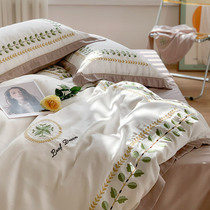 Spring Summer Brief About 80 Bronn Essence four pieces of Farmland Garden Wind Plant Embroidery Quilt Cover Silk Slip Cool Sensation Bed bedding