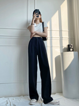 Super long black suit pants women tall 175 high waist sagging feeling pleated wide leg mop pants extended version 170 summer
