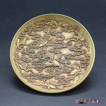 Ancient playing miscellaneous collection of antique bronze disc son eight-Senqing Birthday Plate Fairy Crane Plate Tea Totea Dau New Favorite