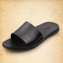 Square Liter Bull Leather Slippers Mens Summer Trends Personality Han Edition Fashion Rubber Bottom Non-slip Line Genuine Leather Slippers