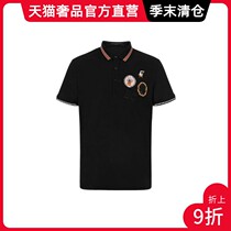 DAVID NAMAN MENs SHORT-sleeved T-shirt BLACK POLO SHIRT HALF-open placket CONTRAST COLLAR CASUAL wild fashion embroidery
