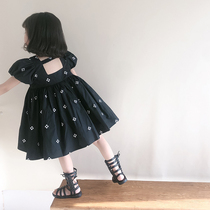 2021 summer new girls embroidery floral halter dress childrens net red bubble sleeve princess dress large skirt