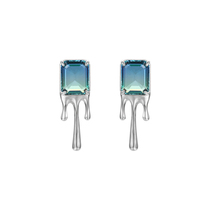 OCTOVITA original blue emerald stud earrings simple temperament advanced atmosphere 925 silver needle ear clip for men and women