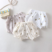 Boy baby shorts for summer outside wearing thin pure cotton yarn big PP bread pants female baby lace light cage pants Korean version