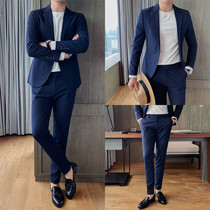 Suit mens suit casual trend handsome groom wedding dress business British mens small suit Korean version of self-cultivation