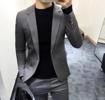  South Koreas new fashion European and American British style suit suit with trousers mens slim two-piece suit trend