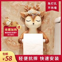 Cartoon animal toilet tissue box creative Sika deer slush film roll paper tube toilet free hole shelf wall hanging
