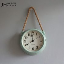 American country living room ultra-quiet wall clock simple modern metal creative hemp rope bedroom clock clock clock watch watch