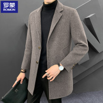 Romon double-sided woolen coat mens 2022 autumn and winter new slim fit all-match mid-length wool coat men