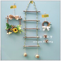 Left and right dream natural dried branches handmade creative pendant hanging ladder rattan ring Rattan ring wall hanging three-piece set