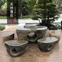 Stone Table Stone Bench Courtyard Garden Villa Outdoor Park Outdoor Natural Green Stone Stone Pier Home Whole Stone Stones and chairs