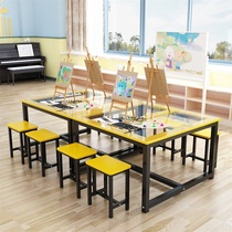 Glass art table trusteeship class kindergarten table and chair painting table studio training table kindergarten desk handmade table