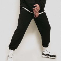 Flat Heart Co-Style Mens Autumn Outdoor Knit Loose Casual Pure Black Spring Autumn Sweatpants Embroidery Sport Long Pants