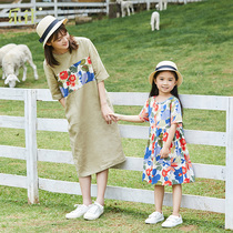  Xiaolewang original parent-child outfit 805 summer and summer ecological linen dress color skirt high-end mother and daughter beach vacation