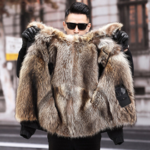 Winter Parker clothing mens short raccoon hair Haining leather fur fur warm windproof jacket leather hair one