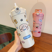 1000ml thermos pot portable large-capacity thermos cup ladies high-value stainless steel drinking cup with straw