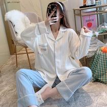 Simple pajamas female spring and autumn summer long sleeve Net red explosive cotton 2021 new cotton home suit two-piece suit