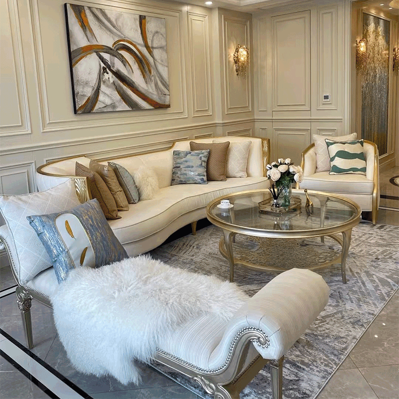 American light and luxurious modern minimalist solid wood cloth art trio sofa Fliano-style living-room Pboffa style M209