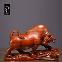  Huanghuali wood carving cow ornaments Wall Street cow soaring solid wood carving Mahogany crafts desktop lucky office