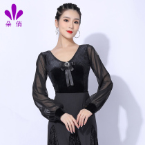 A Fancy Latin Dance Suit Blouse Velvet Long Sleeve Spring New Dance One-piece Dress Professional National Standard Dance Practice Costume