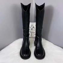Leather high-top knight boots womens 2022 autumn and winter new style thin but knee-length boots Martin boots womens skinny boots