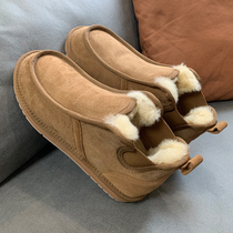 Snowy Boots Male leather wool One winter thickened warm cotton shoes non-slip genuine leather short boots Mens bread shoes