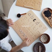 Ass mother childrens Korean wooden alphanumeric blindfold teaching aid Beech groove writing board word practice template