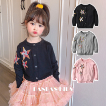 Spring girls knitted cardigan cotton soft star sequins foreign style cute baby sweater ins princess coat