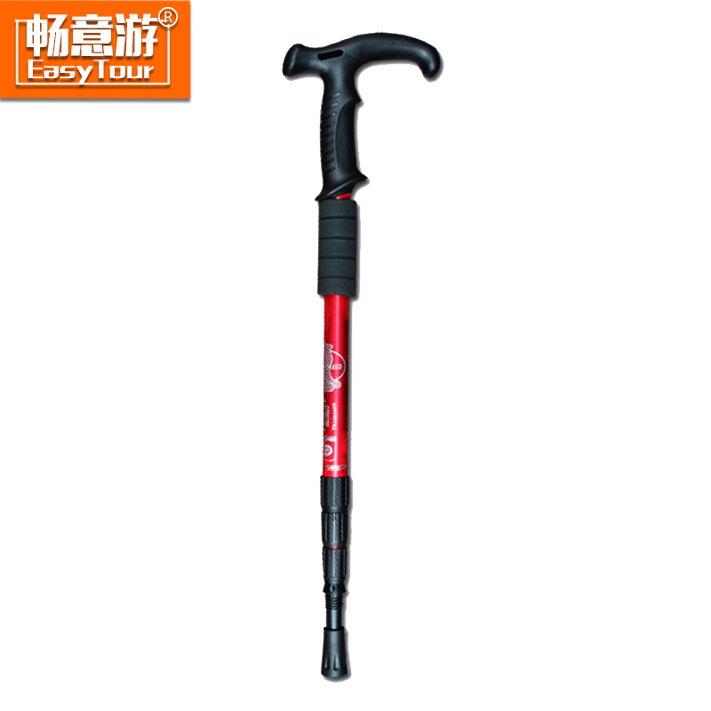 Enjoy outdoor hiking climbing cane hiking T-type 4-section stretching ultra-light aluminum alloy climbing cane old crutches