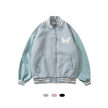Mankun 621 American Street Loose Baseball Clothing Mens Simple Letter Leather Sleeve Thickened Flying Jacket Jacket