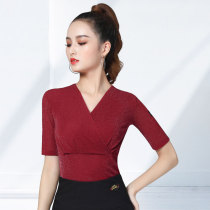 Dampolo Morden Dance Dancing 2022 New Latin Dancing Gongfu Womens adult three-step blouse V collar display slim